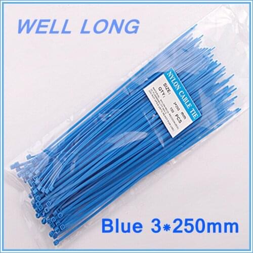 200pcs/lot 3*250mm Blue Self-Locking Nylon Wire Cable Zip Ties, Cable Ties