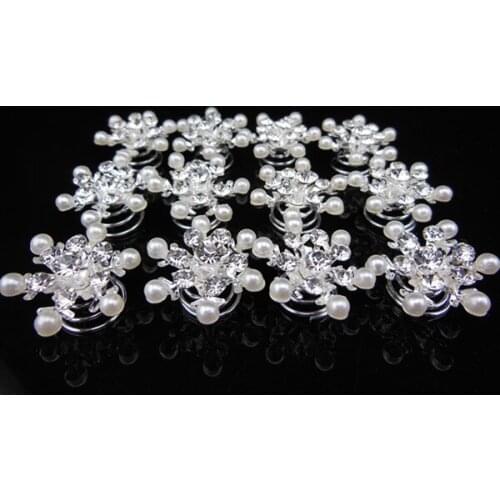 30pcs bride wedding hair accessories crystal pearl screw clamp Snowflake women hair styling barrettes White Pearl Crystal