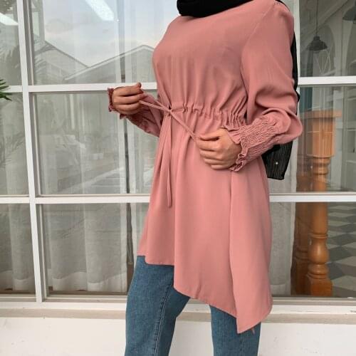 5XL Fashion irregular mulsim tops peignoir pure color plus size tops female elastic waist Worship Service islamic shirt F1668