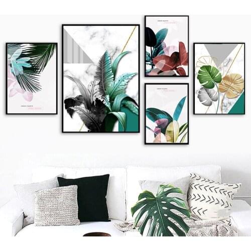 Abstract Green Blue Plants Nordic Poster Leaf Posters And Prints Wall Art Canvas Painting Poster Wall Pictures For Living Room