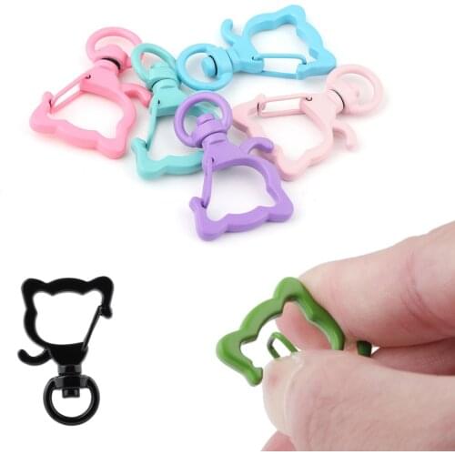 5Pcs Colorful Metal Bear Shape Lobster Clasp Hooks Key Rings Key Chain Connectors for DIY Jewelry Making Accessories Supplies