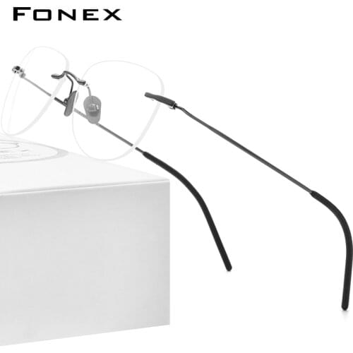 FONEX Titanium Glasses Frame Men 2021 New Rimless Prescription Square Eyeglasses Women Frameless Myopia Optical Eyewear 855