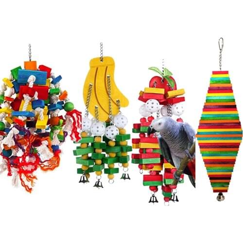 1pc Pet Parrot Toys Wooden Durable Birds Chew Toys Large Colorful Toys for Parrot Macaw Pet Bird Swing Toy Pets Accessories