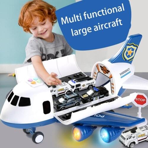 Simulation Music LED Inertia Powered Cabin Openable Storage Aircraft Mini Car Kids Storytelling Toy With Car/Traffic Sign Model