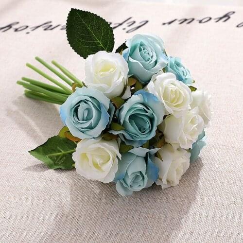12PCS Rose Artificial Flower Bouquet Fake Flowers For Wedding Decoration Flowers Home Garen Decor