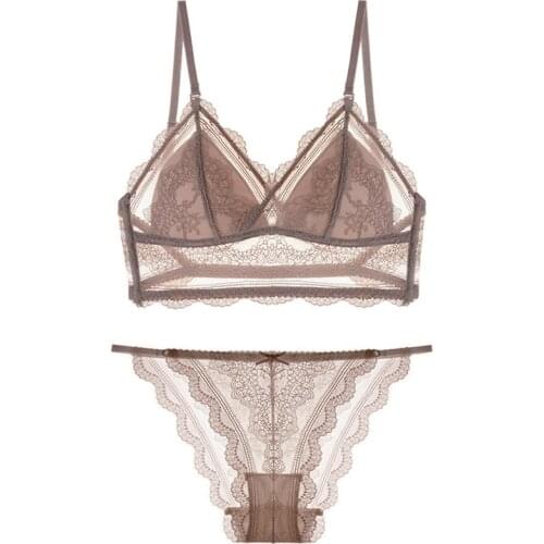 Full lace wire free thin cup comfortable sexy bra and panty set Multipath women underwear sets halter backless costume lingerie