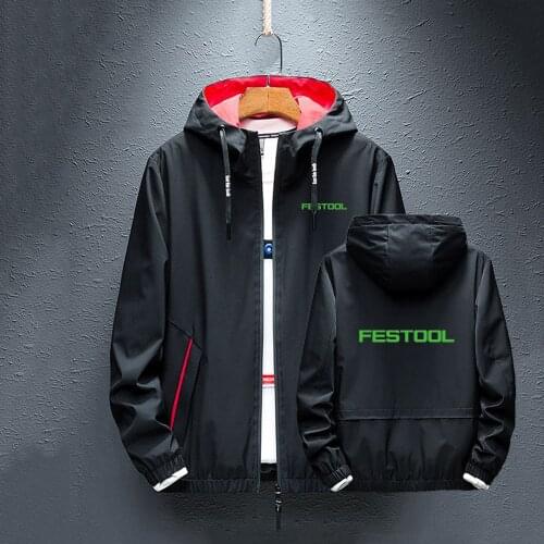 Spring Autumn Mens Festool Tools Printing Jackets Motorcycle Hooded Zip Casual Male Size Coats Biker Windbreaker Hoodies