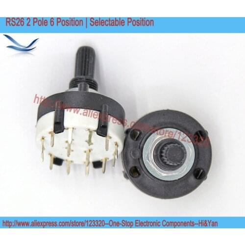 5pcs/lot RS26 2P6T Band Switch Band Channel Rotary Selector Switch 2 Pole 6 Position Selectable Position
