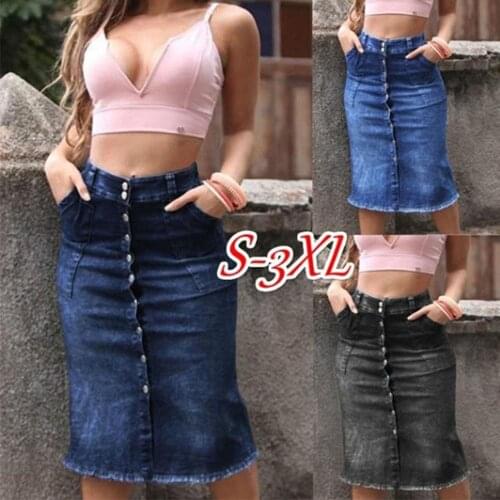 Fashion Woman Skirts Slim High Waist Denim Breasted Skirt Women Jeans Skirt Gloria + Jeans Midi