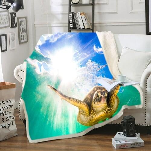 Sea Turtle Blanket Plush 3D Printed for Kids Sofa Bed Sherpa Fleece Bedspread Marine Life Wrap Throw Blanket Washable Microfiber