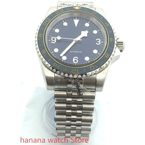 Bliger 40mm Men New Top Mechanical Watch Silver Case Sapphire Crystal Ceramic yellow Blue Bezel NH35 Movement Automatic Watch