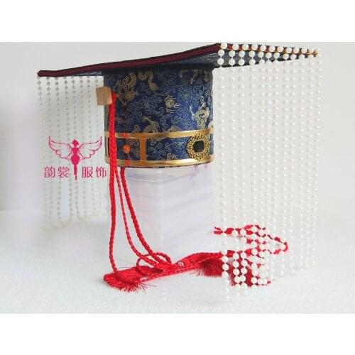 2 Colors Black Gold Grand Male Costume Hair Accessory Hair Piece Beading Curtain Emperor Hat Zhou Dynasty Grooms Wedding Tiara