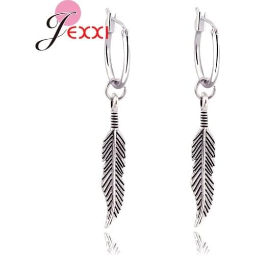 New Fashion 925 Sterling Silver Leaf Earrings For Women Girls Ancient Silver Color Leave Rings Wholesale