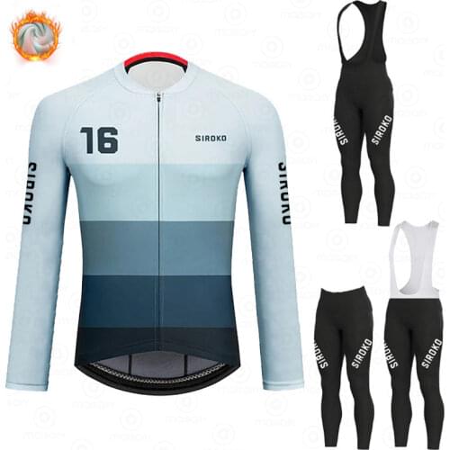 2021 New SIROKO Winter Thermal Fleece Set Cycling Clothes Mens Jersey Suit Sport Riding Bike MTB Clothing Bib Pants Warm Sets