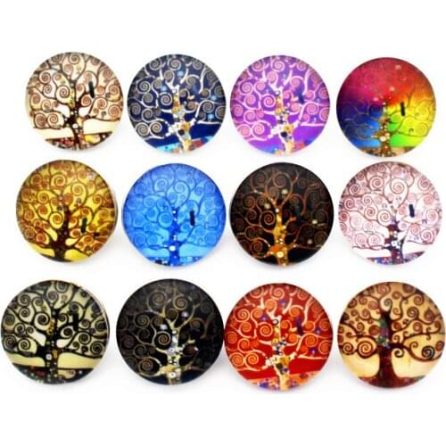 New Style 10pcs/lot Beautiful Life Tree Print Glass Snap Button Chams Fit 18mm/20mm Snap Bracelet Bangles DIY Jewelry