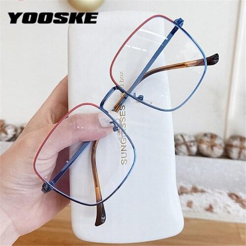 YOOSKE Anti Blue Light Glasses Frame Square Eyeglass Frame Mental Computer Eyeglasses Vintage Men Women Spectacles