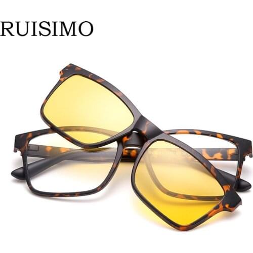 TR90 Glasses Frame Polarized Clip On Sunglasses Men UV400 Myopia Clip on glasses Women Night Driving Sun Glasses Vision Lens