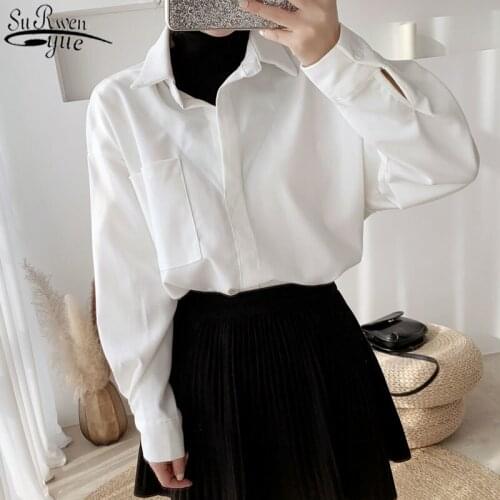 Autumn Cotton White Shirt 2021 Korean New Office Lady Style Long Sleeve Women Blouse Loose Top Female Ropa De Mujer 11881