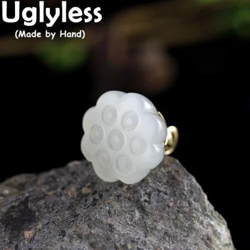Uglyless AU750 100% Real 18K Gold Pendants Necklaces for Women Natural Hotan Jade Lotus Necklaces NO Chain 18K Gemstones Jewelry