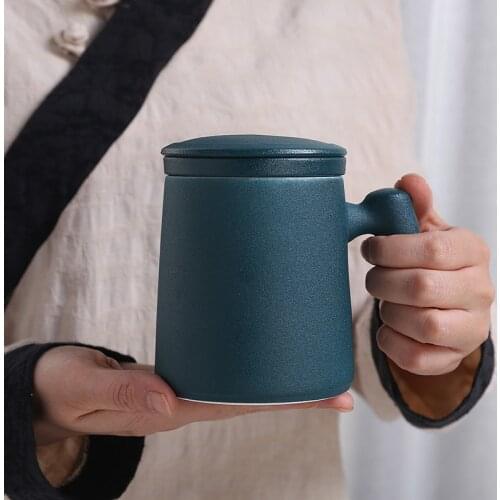 Personalized Coffee Mug Ceramic Tea Cup with Filter Lid Cup Set Wood Handle Custom Made Engrave Names R2081