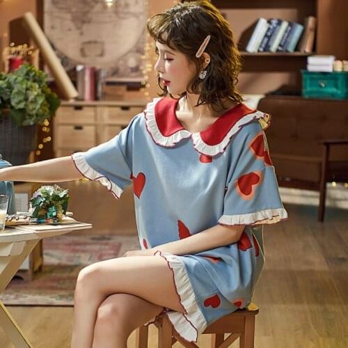 Short Sleeve Cotton Pajamas Women Summer Thin Paragraph Ladys Suit Leisurewear Female Sleepwear Set