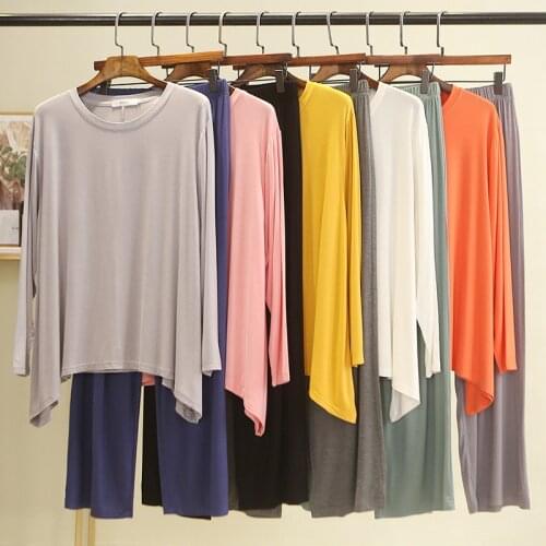 Net Red Long-Sleeved Trousers Pyjamas Women Stitching Color Loose Large Size Home Wear Two Piece Suit Autumn Winter Pajamas Set