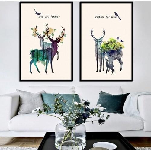 SVITY Ins hot Nordic Vintage Deer Family Animal Art Print Poster Silhouette Decoration Canvas Painting For Living Room FA672