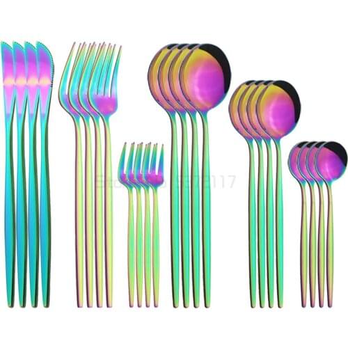 Rainbow Cutlery Set 304 Stainless Steel Dinnerware Cutlery Set Knives Fork Dessert Spoon Dinner Set Kitchen Silverware