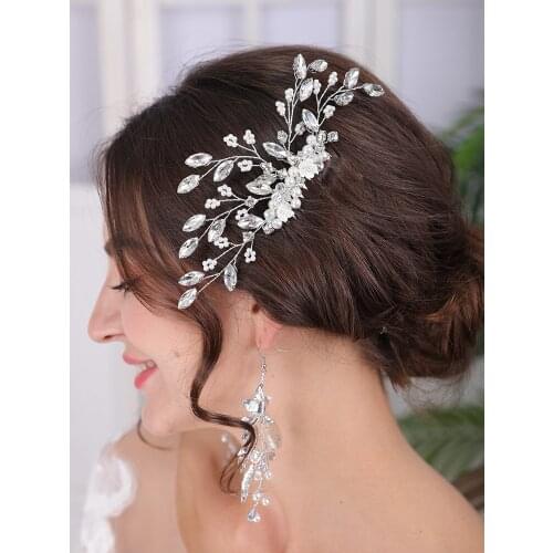 Rhinestone Beads Hair Comb Silver Color Pearl Headpieces Bridal Hair Accessories Women Hair Jewelry Tiara Wedding Headdress