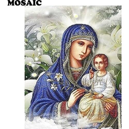 Uniquely new handiwork,5d diy diamond painting cross stitch religion diamond mosaic 5d diamond embroidery Virgin Mary lily art