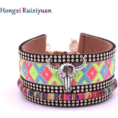 Vintage Bracelet Jewelry Leather Alloy Bull Head Crystal Bracelet & Bangles Bohemian Womens Leather Activity Knot Bracelet Gift