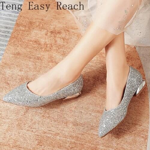 Women Casual Flat Shoes Spring Autumn Flats Loafer Women Shoes Slips Pointed Toe LuxuryvSequined Flats Shoes Plus Size 34 41 42