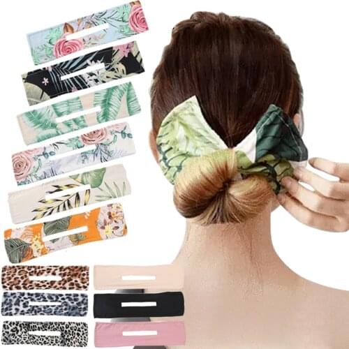 Deft Bun Hair Bands for Women Summer Knotted Print Wire Headband Braider Hair Rope DIY Accessories