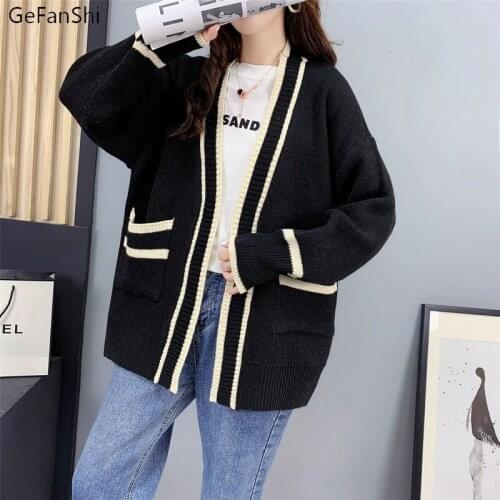 2021 Women Knitting Cardigans Sweater Fashion Autumn Winter V-Neck Long Sleeve Casual Pocket Female Open Stitch Jacket Coat