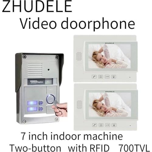 ZHUDELE New Arrival Top Quality Video&Audio Intercom System Doorbell 7" Video Door Phone CCD Camera for 2-apartments 2 rooms 1v2