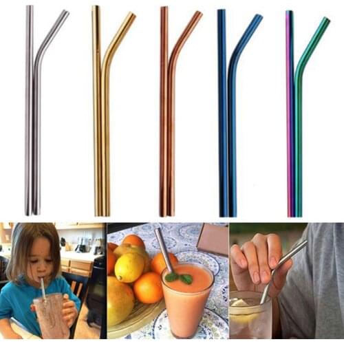 10Pcs Reusable stainless Steel Straw with Cleaner Brush Drinking Straw Straight Bent Drinking Straws Party Kitchen Bar Tools