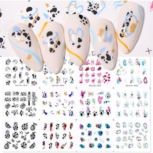 12pcs Plaid Cow Water Decals Flower Sliders Nail Stickers for Nails Inscriptions Nail Art Decoration French Style Water Sticker