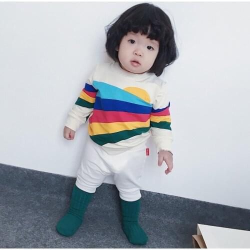 2021 Baby Girls Rainbow Colors Hoodies Clothes Babies Boy Girl T-Shirts Blouse Cardigan Sweatshirt Tees Clothing Children Tops
