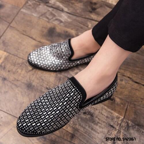 2021 Fashion Men Office Italian Luxury Brand Rhinestone Dress Shoes Loafers Coiffeur Wedding Footwear Sapato Social Masculino