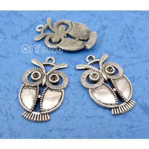 40pcs-Antique Tibetan Silver Owl Charms Pendant 34x21mm