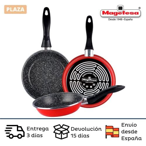 Non-stick pans (20/24/26/28/30/32 cm) vitrified enamelled steel Red MAGEFESA suitable for induction and dishwasher