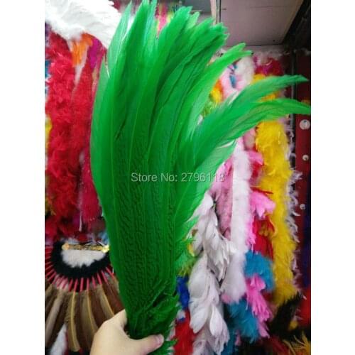 Free shipping! 50 pc green quality natural silver chicken feathers 55-60 inches Wedding party
