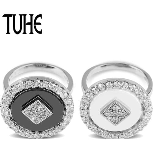 Big Round Crystal Ceramic Rings Black White Ceramic With Silver Metal For Women Exaggeration Fashion Jewelry Best Christmas Gift