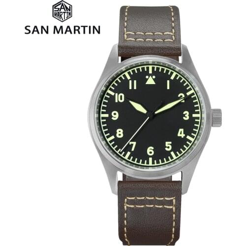 San Martin Mens Pilot Watches Titanium Vintage Military Enthusiasts NH35 Automatic Watch Waterproof Luminous Mechanical Watch