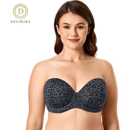 DELIMIRA Womens Plus Size Printed Underwire Contour Multiway Full Coverage Strapless Bra Slightly Padded