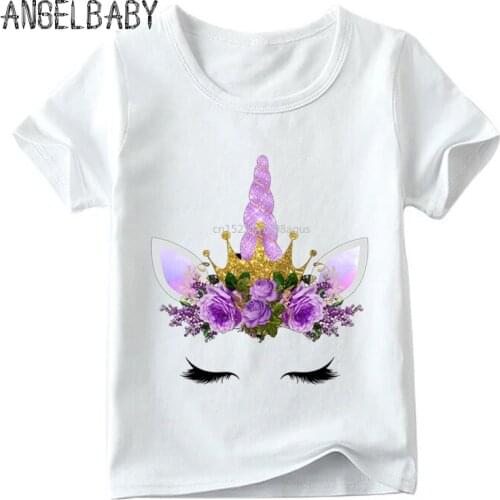 Children Cute Flower Unicorn Face Harajuku T shirt Summer Baby Boys/Girls Cartoon Tops Short Sleeve T-shirt Kids Clothes,ooo5177