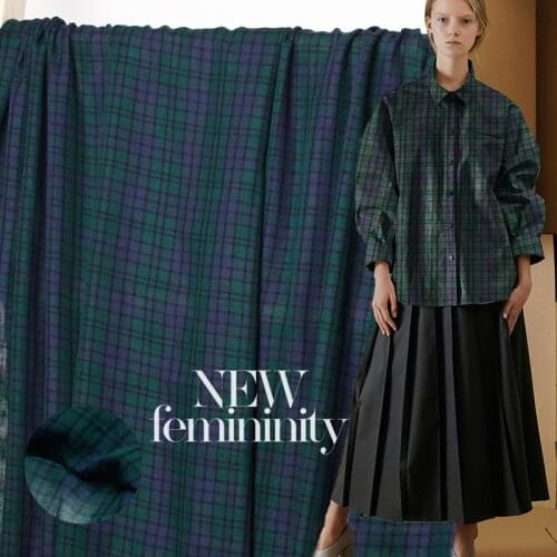 The Cloth Blue Green Plaid Prinited Double-deck Cotton Linen Voile Materials Summer Dress DIY clothes fabrics Freeshipping