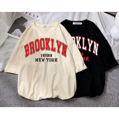 Summer Kpop BROOKLYN Butterfly Cotton Women T-shirt Round Neck Short Sleeve Casual Unisex Streetwear Harajuku Oversize Tee Top