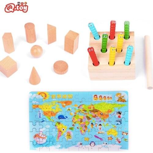 Montessori toys educational wooden toy world map geometric blocks warm catching games table game toys childrens day present