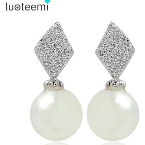 LUOTEEMI Quality Elegant Party Jewelry Luxury Geometric Shape White Sea Shell Imitation Pearl Earrings for Women